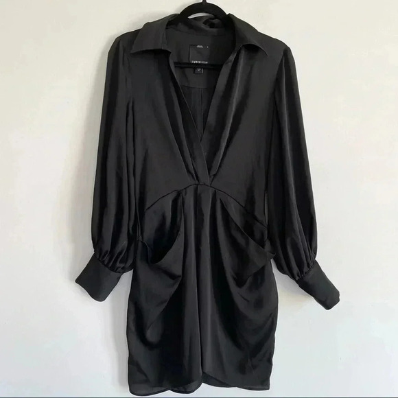C/MEO Collective Black Long Sleeve Mini Dress Pocket Ruffle Button Cuff Side Zip - Picture 2 of 11